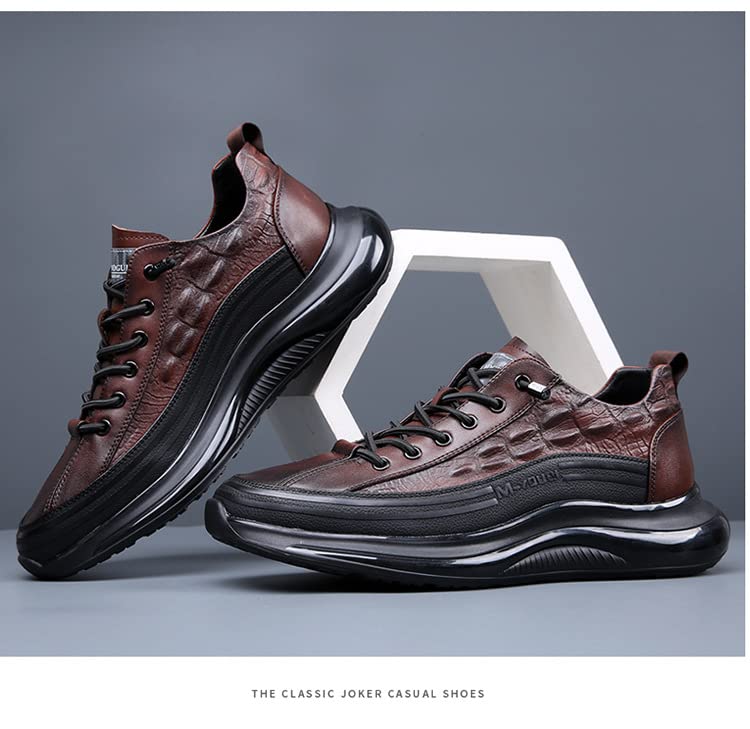 GHIBHNA Men's Crocodile Print Leather Sneakers Soft Leather Comfortable Lace up Running Shoes Non-Slip Fashion Casual Air-Cushioned Sneakers2
