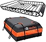 MeeFar Roof Rack Carrier Basket Universal Rooftop Cargo Carrier Basket 51' X 36' X 5' + Waterproof Cargo Bag 15 Cubic Feet (44' 34' 17'), and Cargo Net with Attachment Hooks, Ratchet Straps