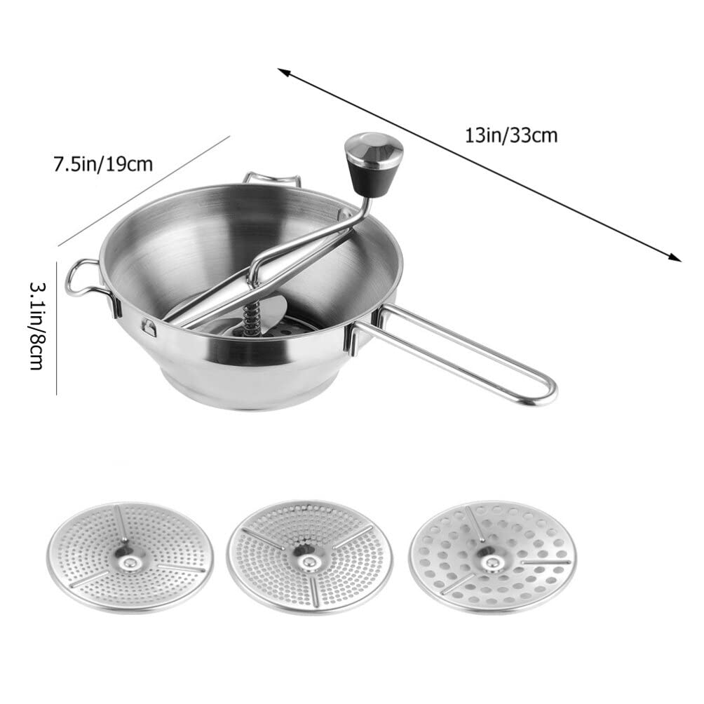 UPKOCH 1 juego de molino de alimentos rotativo de acero inoxidable para frutas y verduras, molinillo de manivela de mano, prensador de papas, prensa manual de trituradora de cocina, herramienta