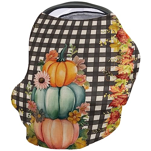 Nursing Cover for Breastfeeding Scarf, Pumpkin Thanksgiving Floral Maple Leaf Baby Car Covers Super Soft Multi Use for Canopy Shopping Cart Cover Blanket Stroller Cover