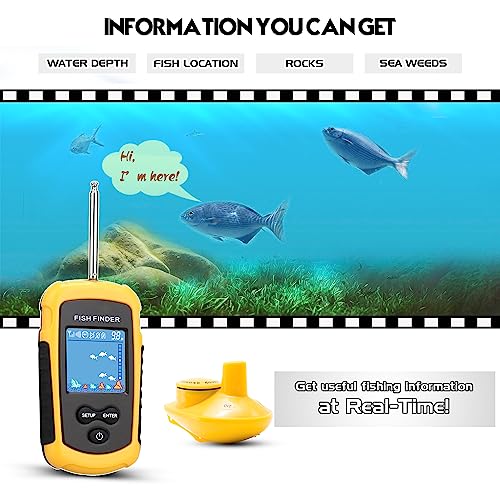 Image of Atibin Portable Kayak Depth Finder Fishing Wireless Castable Fishing Finder Transducer Canoe Shore Fish Finder Detector Sonar Handheld Sea Lake