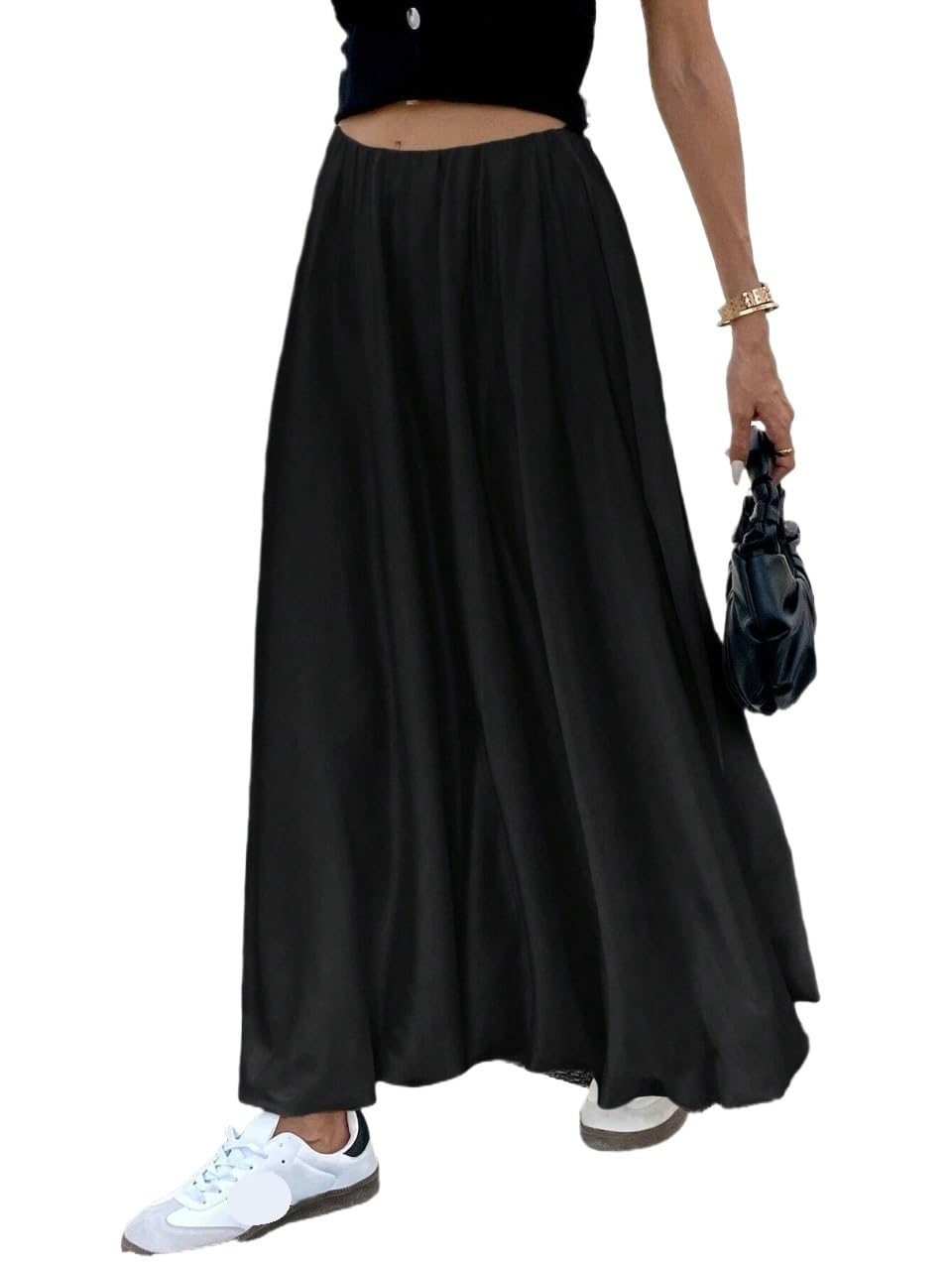 Solid Color Elastic Waist Casual Long Skirt Womens Basic Versatile Trendy Skirt