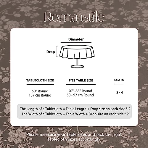 Image of Romanstile Waterproof Vinyl Tablecloth Round, 60 x 60 Inch, Rose Coffee | Flannel Backing Wipeable Table Cloth, Heavy Duty Plastic PU Table Cover for Kitchen Dining, Indoor & Outdoor Use