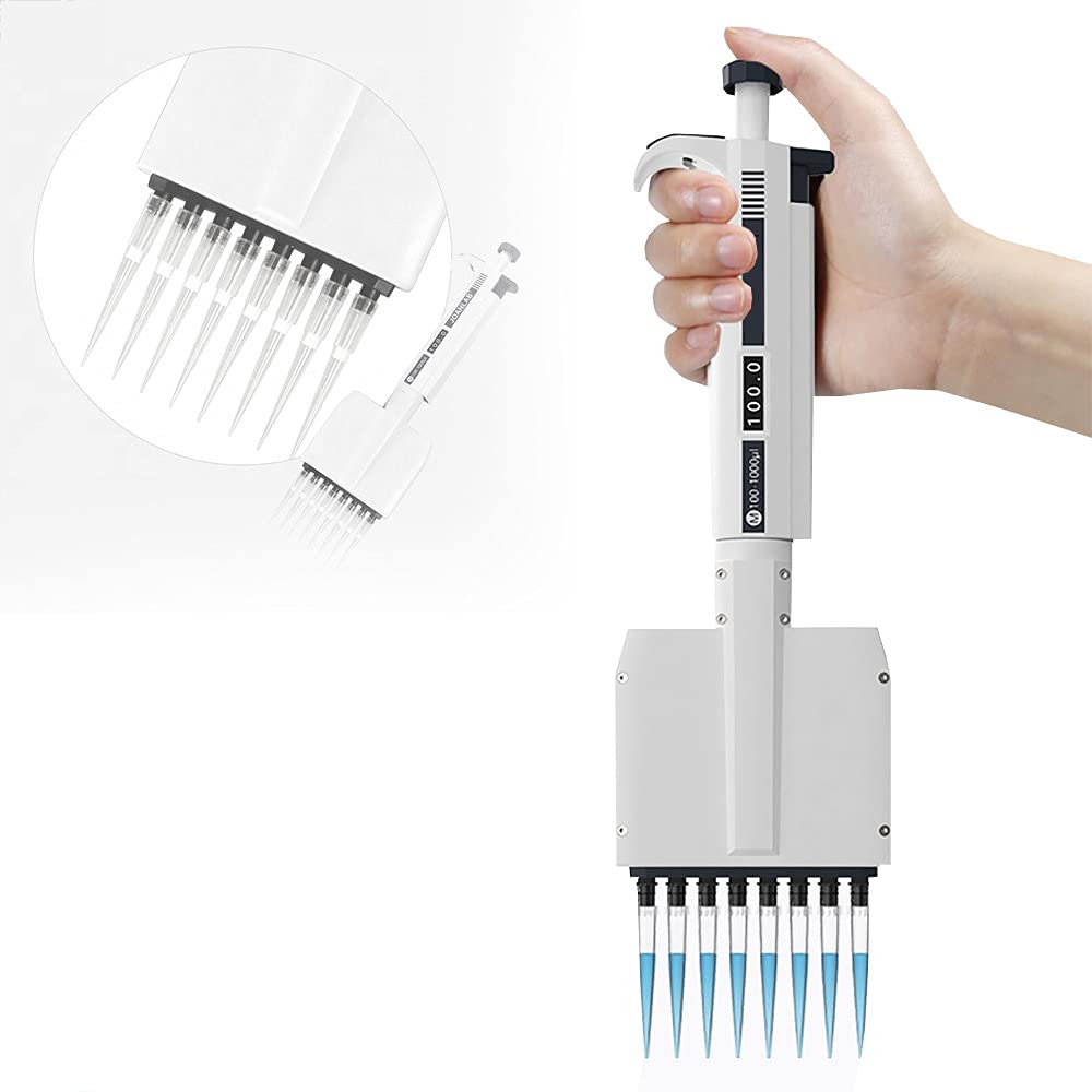 QJJML Micropipette Complete Starter Kit 0.5-10ul, 5-50ul, 50-300ul, 8 Channels with Tips Box/Packet and Simple Stand,Suitable for Laboratory, Research,5-50ul