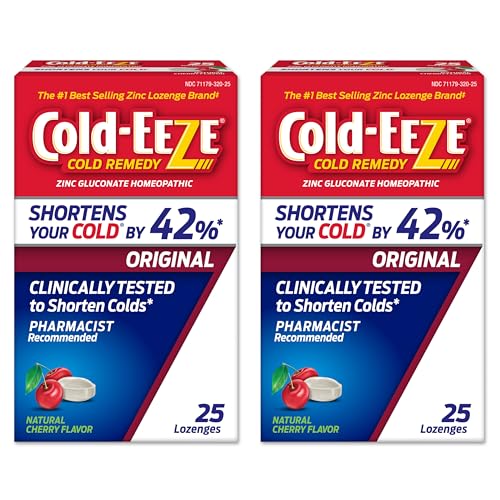 Cold-Eeze Natural Cherry Zinc Lozenges Homeopathic Cold Remedy Reduces Duration of the Common Cold by 42% Sore Throat Cough Congestion and Post Nasal Drip Cough Drops 25 Count Pack of 2