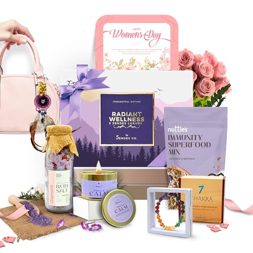 5 Senses Co. Wellness Women’s Day Gift Hamper for Women | Premium Self Care & Relaxation Gift Box | Women’s Day Appreciation Gift for Wife Girlfriend Mother Sister | Ready-to-Gift Packaging | With Womens Day Greeting Card