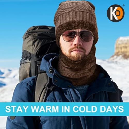 Image of K D Winter Wear 3-in-1 Cap Muffler Gloves Set for Adults | Woolen Beanie cap, Mafler Scarf & Hand Gloves | Thermal, Fleece-Lined, Unisex Winter Accessories (Gloves /cap-Mafler - BROWN)