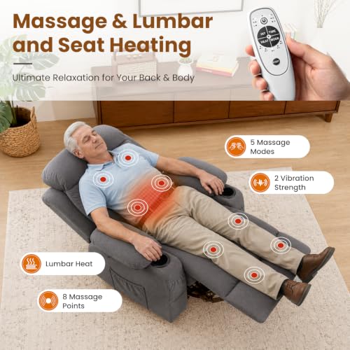 Image of BOSMILLER Electric Power Lift Recliner Chair Sofa with Massage and Heat for Elderly,Lift Chair with Cup Holder & Side Pockets for Living Room