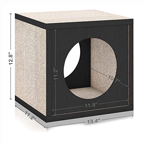 Image of Way Basics 13.4 W x 12.6 H Cat Scratcher Cube Scratching Post, Black (Tool-Free Assembly and Uniquely Crafted from Sustainable Non Toxic zBoard Paperboard)