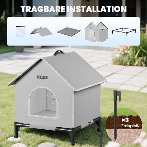 Outdoor Katzenhaus mit Erhöhten Design, Wasserdicht Katzenhaus für Draußen, Warm Hundehöhle mit Türvorhang, Waschbar Hundehaus Tierheim Für Streuner Haustiere (XL, Grau)