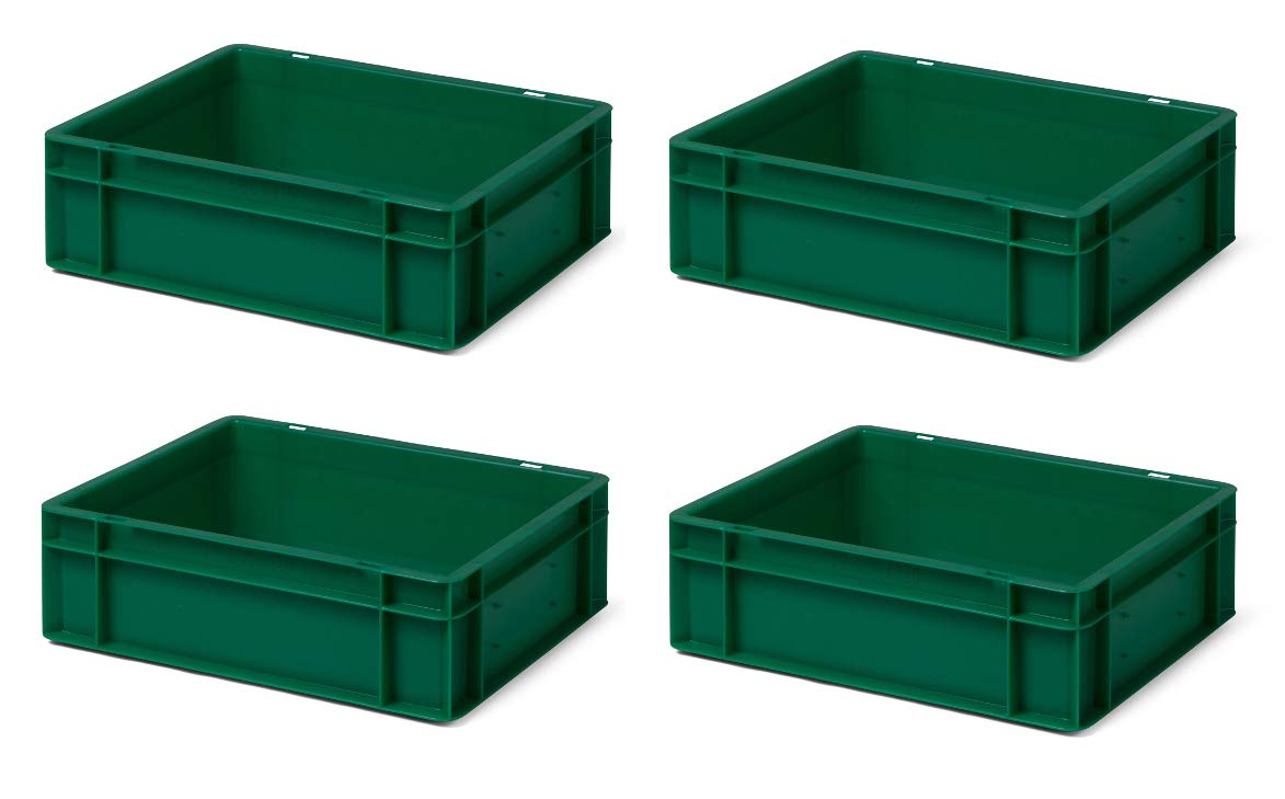 1a-TopStore 4 Stk. Transport-Stapelkasten TK412-0, grün, 400x300x120 mm (LxBxH), aus PP, Volumen: 10 Liter, Traglast: 30 kg, lebensmittelecht, made in Germany, Industriequalität