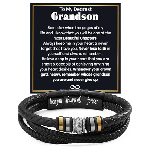 Larvincy To My Grandson Bracelet from Grandma Grandpa With Heartfelt Message & Elegant Box Grandson Jewelry Gifts from Grandparents Bracelets For Men on Birthday Wedding Father Day Christmas & More