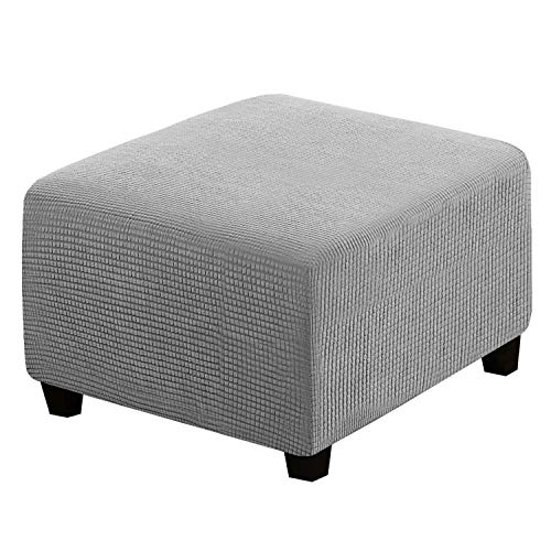 Image of H.VERSAILTEX Square Ottoman Covers Ottoman Slipcovers Folding Storage Stool Furniture Protector Form Fit with Elastic Bottom, Stretch High Spandex Small Checks Jacquard Fabric(Large,Dove)
