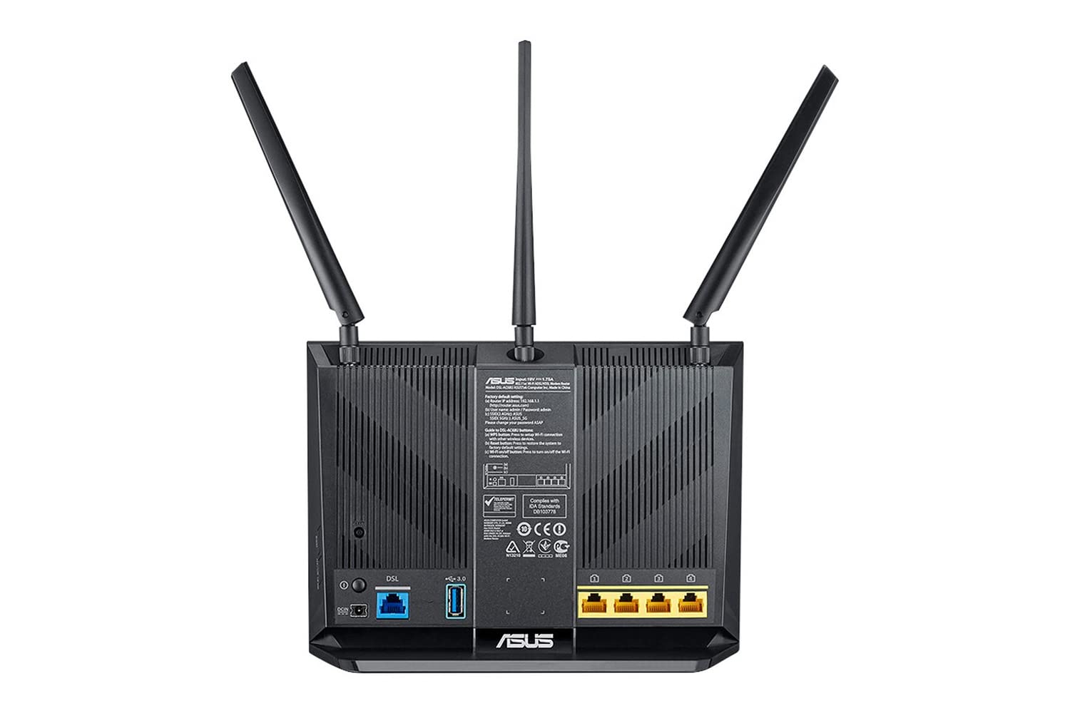 ASUS DSL-AC68U Modem Router (Ai Mesh WLAN System, EU und DE-Version Annex A B J, WiFi 5 AC1900 MIMO, 4x Gigabit LAN, AiProtection, Dual-Core CPU, Multifunktion USB 3.0), AC1900 Gigabit