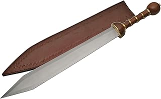 SZCO 32" Roman Gladius Sword with Brass Rings – Handmade Short Gladiator Sword with Wood Handle and Leather Sheath for Collectors, Reenactment, Display, Cosplay