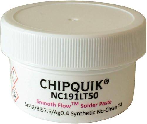 Chip Quik NC191LT50 Pasta de soldadura a baja temperatura Sn42/Bi57.6/Ag0.4 T4 1.76 oz Jar