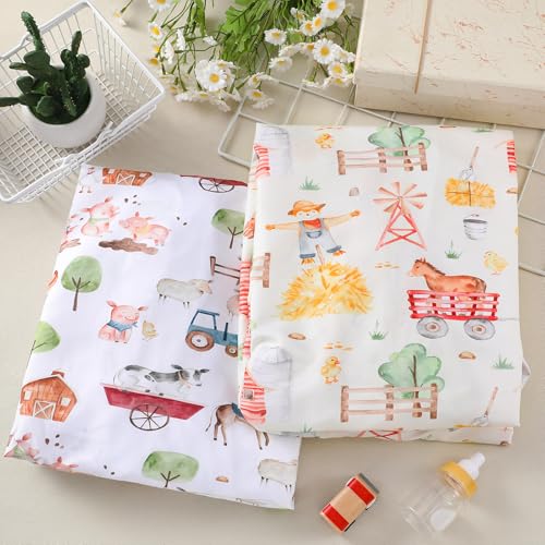 Image of Mindsoft 2 Pcs Farm Animal Crib Sheet Set 52 x 28 x 8 Inches Fit for Standard Crib Toddler Mattress Newborn Gifts for Girl Boys, Breathable Soft Baby Sheet