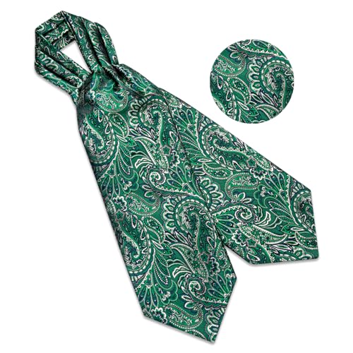 Image of DiBanGu Mens Silk Ascot Ties Paisley Jacquard Woven Cravat and Pocket Square Cufflinks with Lapel Pin for Business Wedding