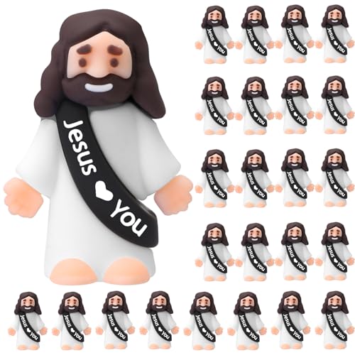 Bememo 25 Pcs Little Jesus Figures Original Design Jesus Love You Mini Rubber Toys to Hide and Seek Christmas Religious Party Favors Sunday School Baptism Gifts(Black)