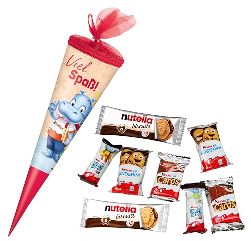 Ferrero Schultüte 35cm gefüllt mit Nutella Biscuits Kinder Cards und Kinder Happy Hippo (8-teilig)
