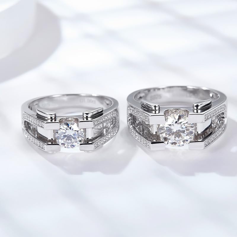 14K Gold over S925 Sterling Silver Men's Engagement Ring, Adorned with 1ct/2ct D-Color VVS1 Diamonds, Meticulously Crafted Symbol for Special Proposals