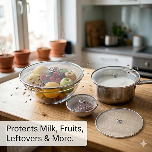 Image of FINALITY Stainless Steel Food Cover /Milk Cover Jali /Steel Jali /Multipurpose Net Lid Set of 4, Silver Color