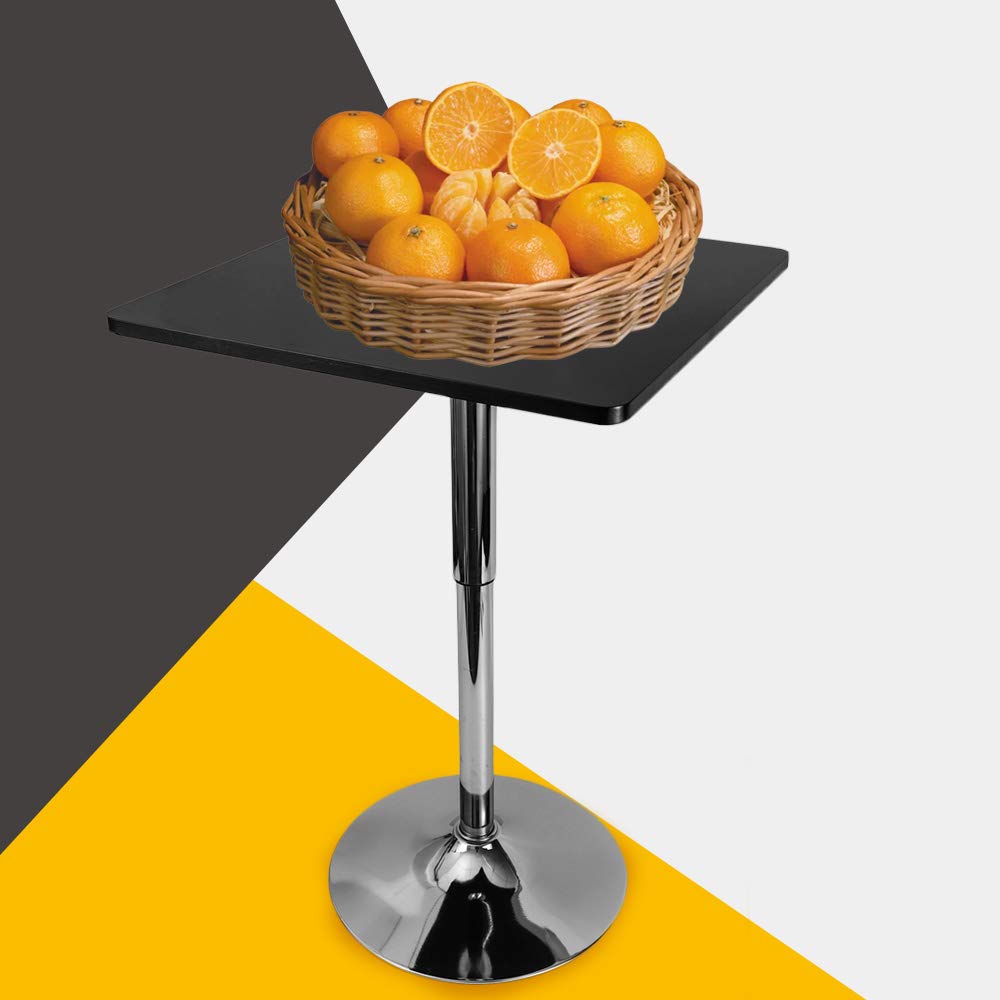 Mesa de bistró, mesa de bar cuadrada, mesa cuadrada de acero inoxidable, altura ajustable, mesa de bar cuadrada, barra moderna, base redonda para dormitorios, restaurantes, cafeterías, 60 x 60