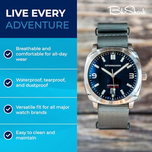 Image of BluShark - Original Collection Military-Style Waterproof Watch Strap, Fits All Timepiece Brands, Durable Nylon Wristwatch Accessories with Stainless Steel Buckle - 18mm, 20mm, 22mm & 24mm Watch Bands
