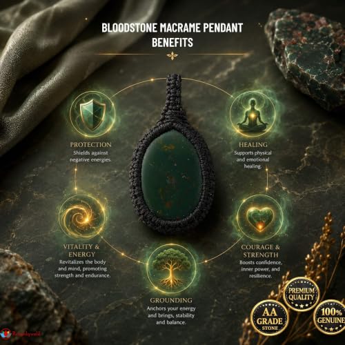 Image of REMEDYWALA Gemstone Macrame Pendant for Reiki & Crystal Healing, Natural Stone