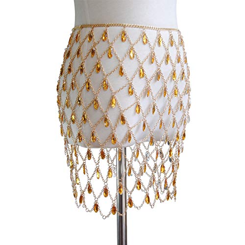 Tendycoco — Saia arrastão transparente feminina com corrente de cintura para festival, festa, praia,