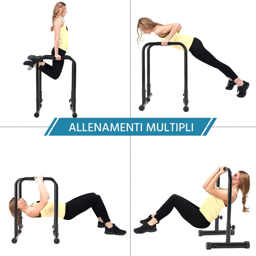 Yaheetech Dip Barre Parallele Fitness Dip Bar Stand Station Regolabile per Calisthenics/Stretching/Addominali in Acciaio Nero