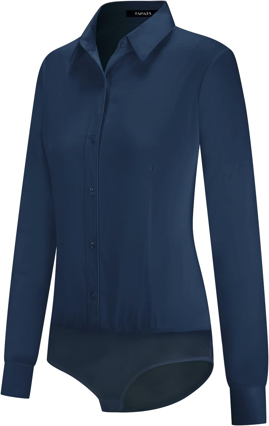 Womens Bodysuit Blouse Button Down One-Piece Long Sleeve Solid Office Work Shirt Casual Tops