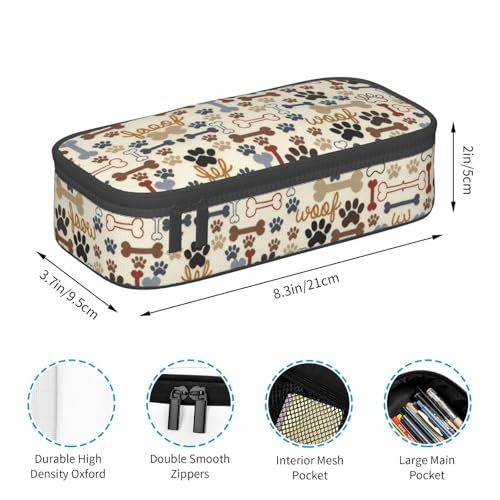 Image of Dog Fun Paw Bone Print Pencil Case Organizer Big Capacity Pencil Pouch Stationery With Zipper School Supplies Pencil Bag For Girls Boys Office, j56tsd
