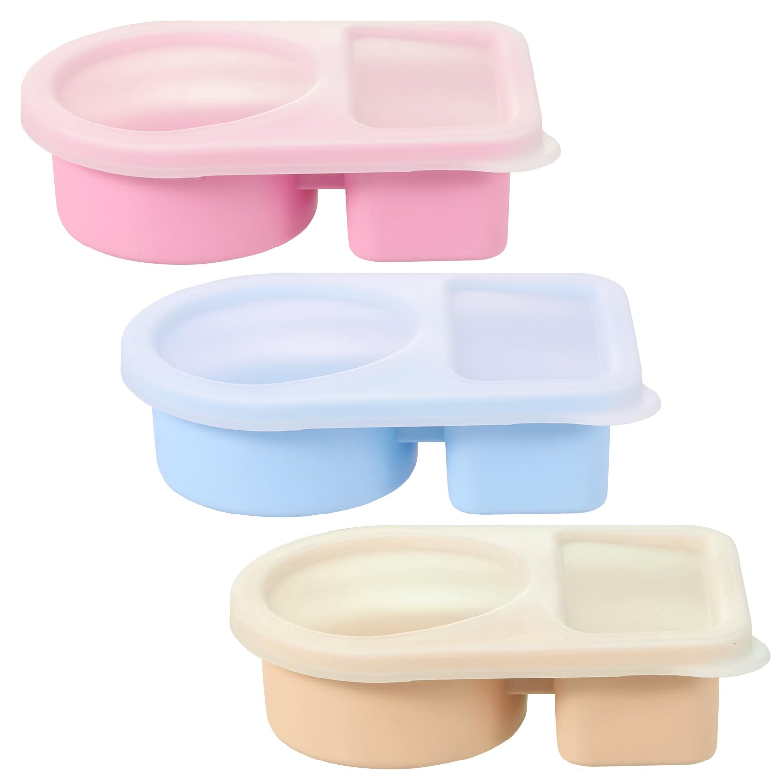 Zhjiutak 3 Pack Silicone Reusable Snack with Lids, 2 Compartment Containers, Salad Fruit Dressing Sauce Seasoning Container, Small Mini Food Snack Boxs for Travel Picnic