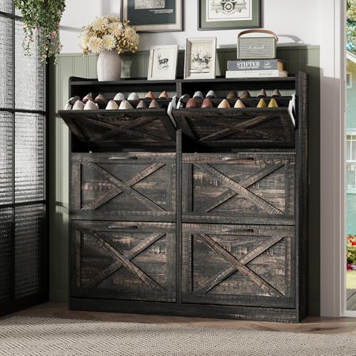 Maupvit Large Shoe Storage Cabinet with 6 Flip Drawers, Freestanding Shoe Organizer with Metal...