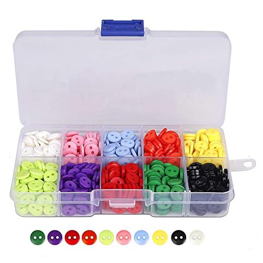 Botones Costura de 10 Colores Botones Redondo de Resina con Caja de Plástico para manualidades de DIY Coser Artesanía 9mm 750 unidades
