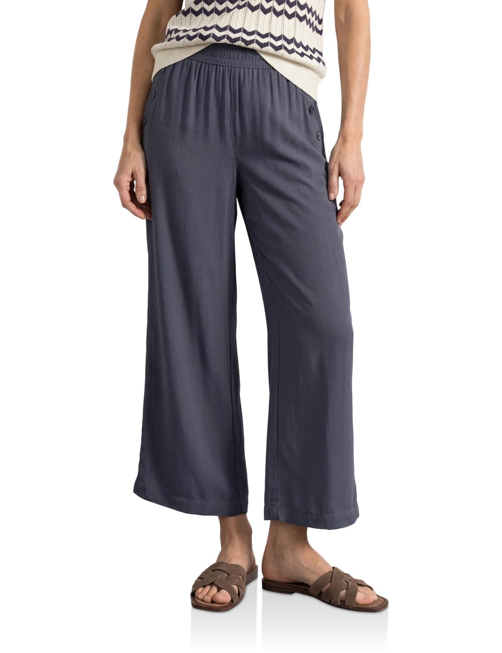 Street One Women's High Waist Wide Leg Trousers in Loose Fit 3818387, Ashen Blue, 40W x 26L