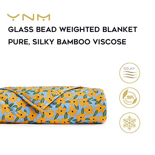 YnM Weighted Blanke, Heavy 100% Oeko-Tex Certified Cotton Material with Premium Glass Beads (Yellow Flower,60''x80'' 20lbs), Suit for One Person(~140lb) Use on Queen/King Bed