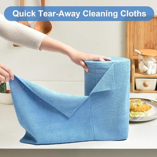 Image of Microfiber Cleaning Cloth Roll 25x25CM - Reusable Tear-Away Towels Washable Super Absorbent Lint Free Cleaning Rags for Kitchen, Car, Garage and Home (Multicolor 3 Roll, 20 Pack)