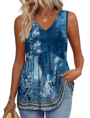 Image of OFEEFAN Womens Tank Tops 2025 Flowy Peplum Tops for Women Dressy Sleeveless V Neck Babydoll Tank Tops