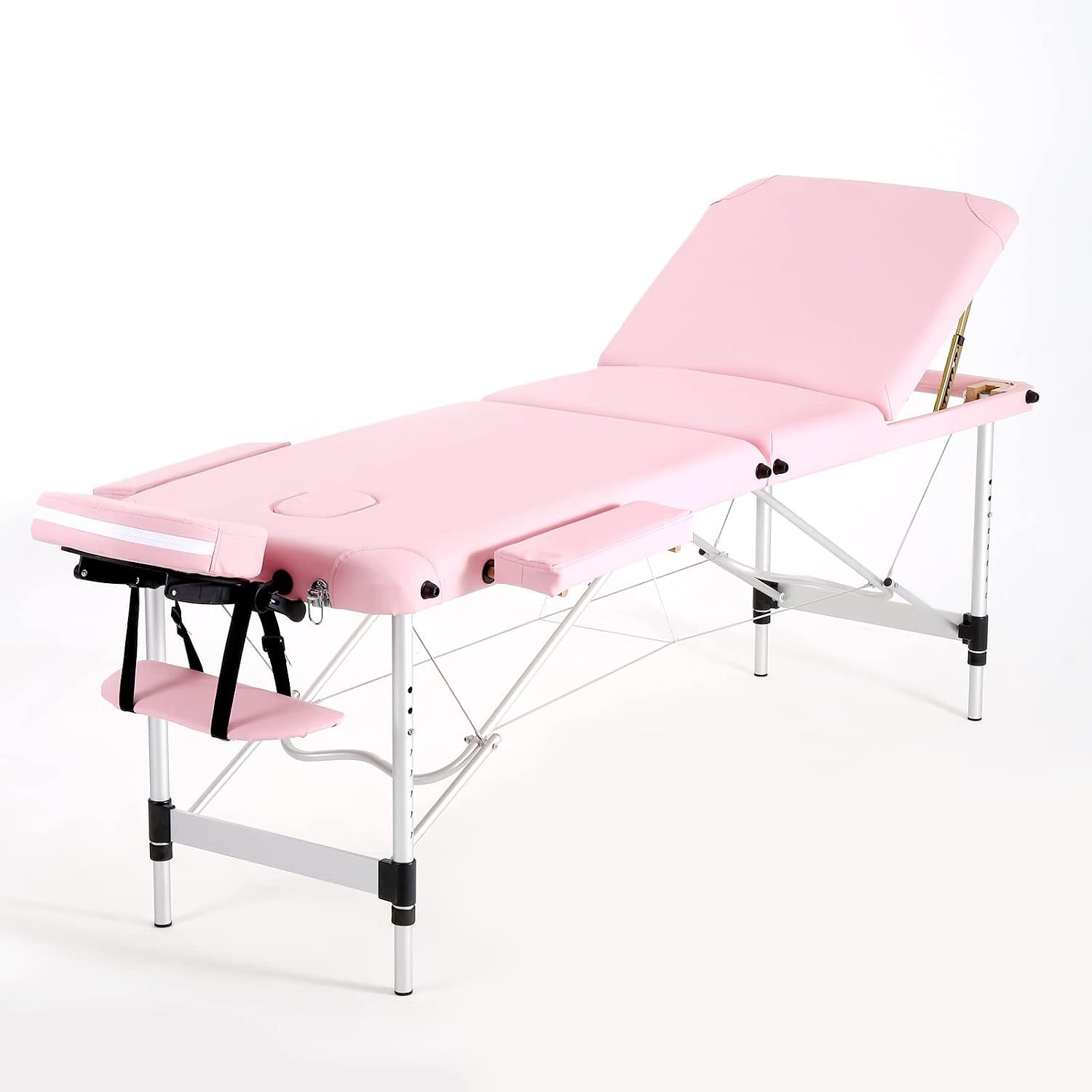 Pink Panana three-section folding massage table with aluminium legs and face rest