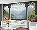 FBRUIEG Villa Scenery Wall Mural, Lake Como Italy 3D Wallpaper, European Style Mural for Farmhouse Living Room Bedroom Sofa TV Background Decor - 78.7