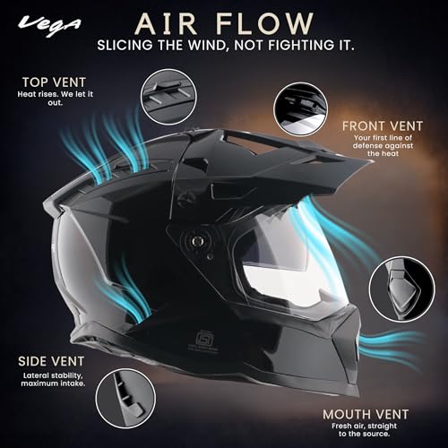 Image of Vega VF 11 Dirt-X Solid Full Face Riding Helmet with Lightweight Shock Absorbing Shell, Aerodynamic Design, Ventilated Interior, Comfortable Fit, Durable Riding Helmet - Black -L