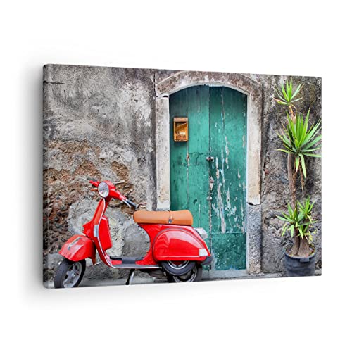 Tableau scooter rétro italie impression sur toile moderne 70x50cm pour salon