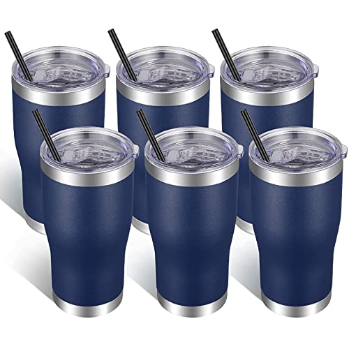 Image of VEGOND 20oz Tumbler Stainless Steel Tumbler Cup with Lid And Straw Vacuum Insulated Double Wall Travel Coffee Mug(Navy Blue 6 Pack)