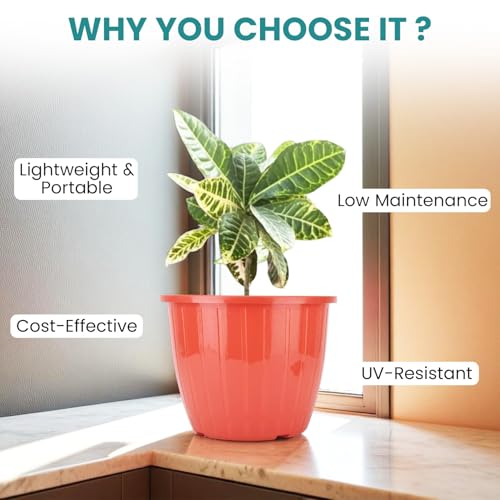 Image of Go Hooked Sunshine Flower Pot /Planters for Home Decor, Plastic Pots for Gardening /Home, Flower Pots Indoor-Outdoor & Planter for Plants (Red) (Pack of 2)
