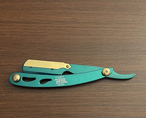 Grooming Hair Cutting Folding Barber Straight Edge Razor Green and Gold Razor Knife