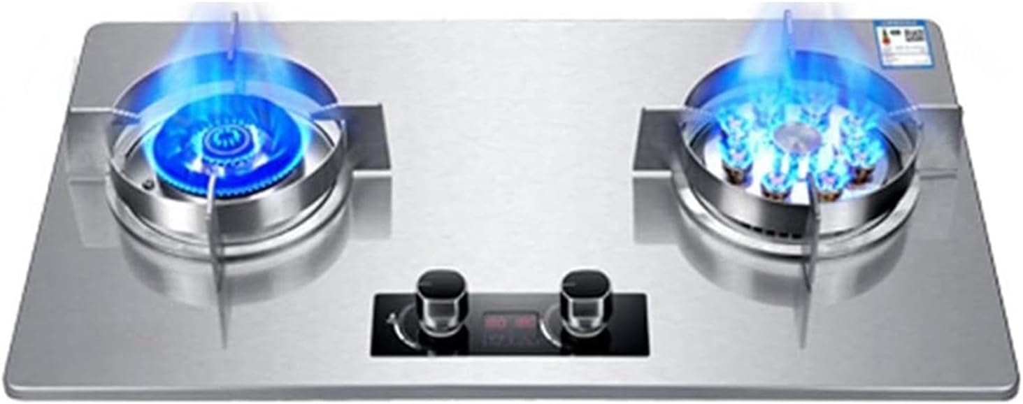 7.2KW Portable Gas Cooker - 2 Burner Stainless Steel Stove, 180 Minutes Timing Range, Household Fierce Fire, Easy To Clean(LPG)(LPG)