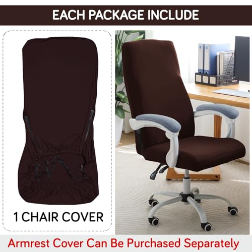 Image of HOKIPO Office Chair Cover for Executive Chair (High-Back) - 140 GSM Stretchable Fabric - Anti-Slip & Washable - Fits Tall & Big Office Chairs, Chocolate Brown (AR-6204-BRN)