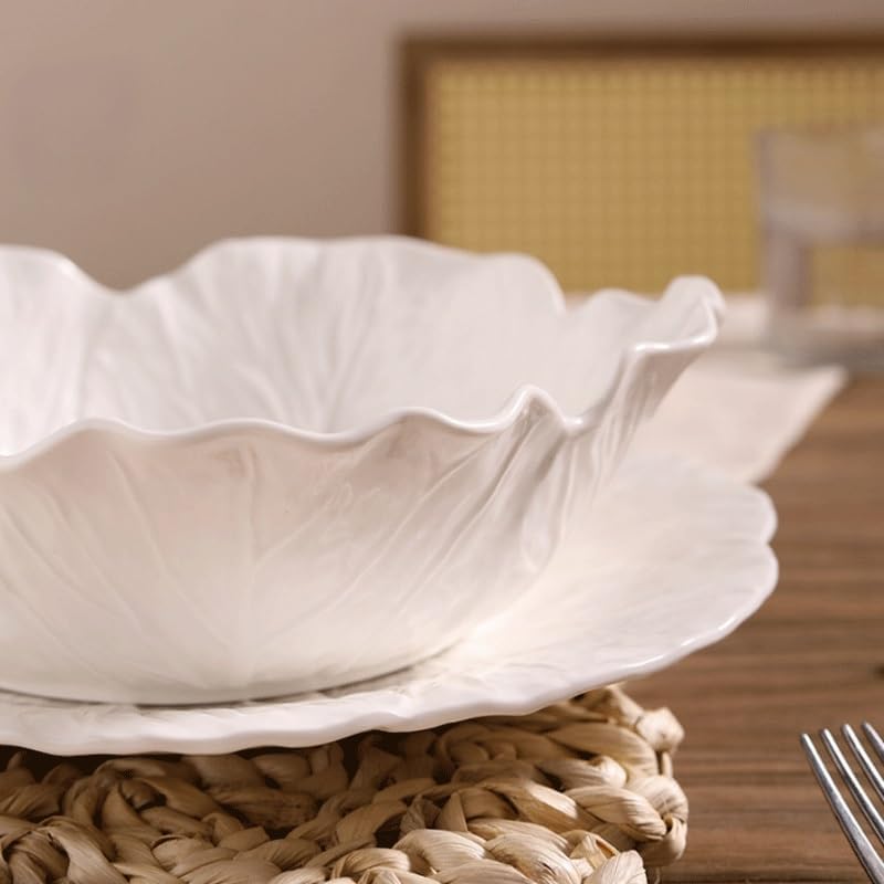 Ceramic Tableware for Household Use Flower Shaped Dessert Bowls Salad Relief Decorated